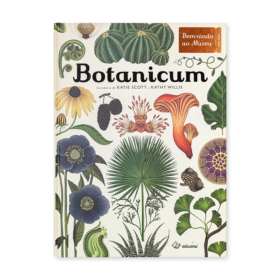 Capa do livro Botanicum com ilustrações botânicas coloridas