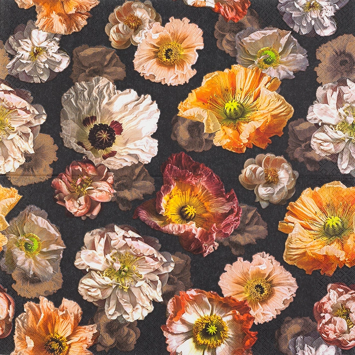 tecido com padrão floral em várias cores sobre fundo preto
