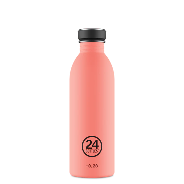 Garrafa térmica cor-de-rosa com tampa preta e logótipo 24 BOTTLES.