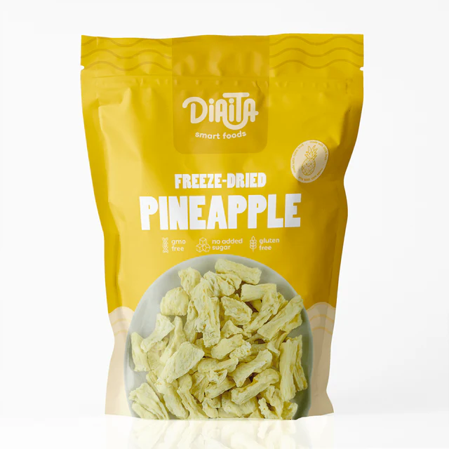 Embalagem amarela de ananás desidratado Diata Smart Foods