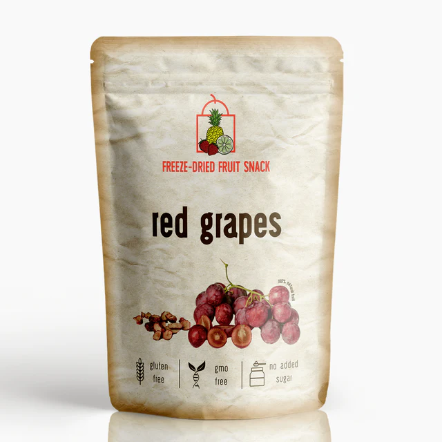 Embalagem de snack freeze-dried de uvas vermelhas