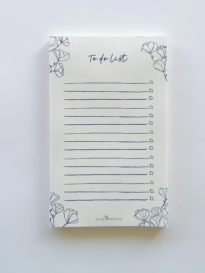 Bloco de notas To do List com decoração de flores e caixas de seleção
