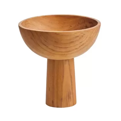 Taça de madeira natural com base cilíndrica e tigela arredondada