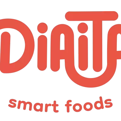 Logotipo da marca DiaTa smart foods em vermelho no fundo preto