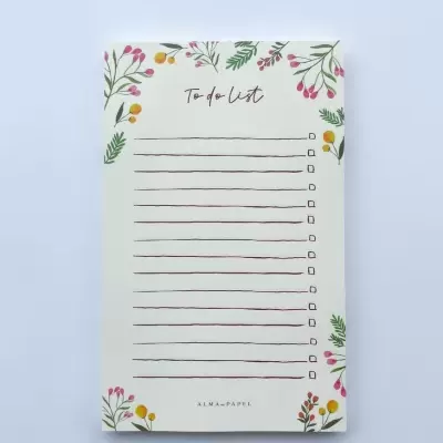 Bloco de notas To do List decorado com flores e texto ALMA em PAPEL