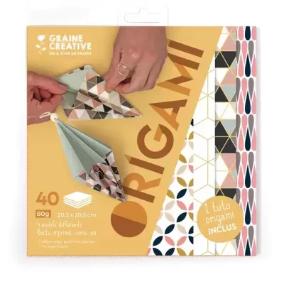 Pack de papel para origami GRAINE CREATIVE com padrões geométricos e tutorial incluído