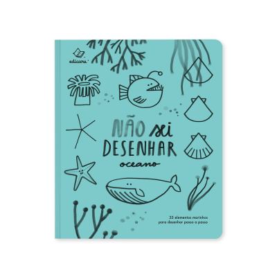 Capa de livro azul com desenhos de animais marinhos e texto em português