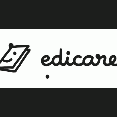 Logo da edicare, desenho de um aparelho com cara sorridente e texto edicare