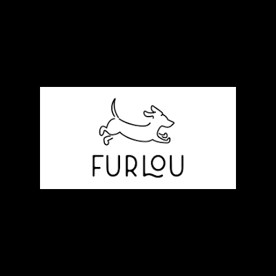 Logótipo com cão a correr e palavra FURLÓU em preto sobre fundo branco