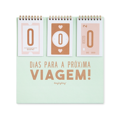Calendário de mesa com blocos numéricos e texto em verde e castanho claro
