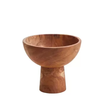 Taça decorativa de madeira castanha com base cilíndrica