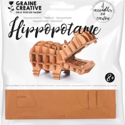 Pacote com modelo 3D de hipopótamo em cartão para montar
