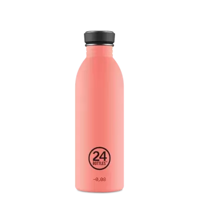 Garrafa térmica cor-de-rosa com tampa preta e logótipo 24 BOTTLES.