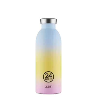 Garrafa térmica colorida com texto 24 BOTTLES CLIMA