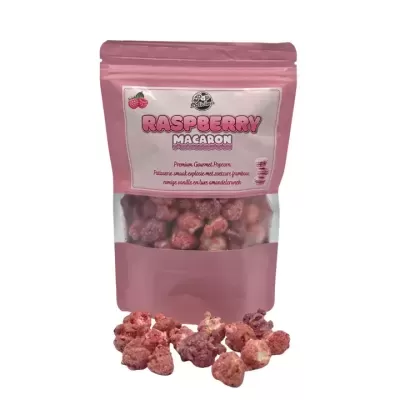 Pacote rosa de pipocas gourmet sabor framboesa macaron