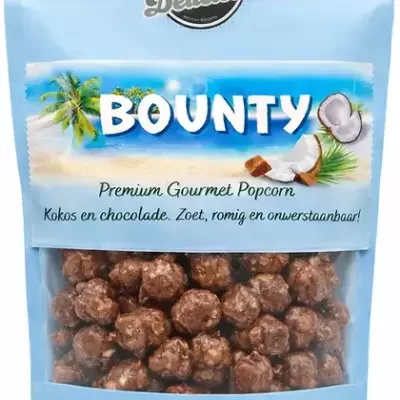 Pacote de pipocas BOUNTY com chocolate e coco azul