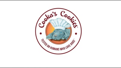 Logótipo Cookas Cookies com cão e texto