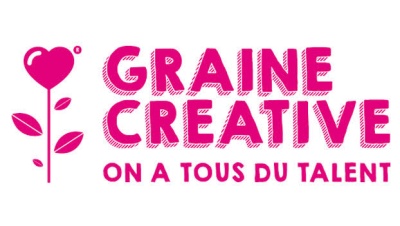 Logótipo GRAINE CREATIVE com texto rosa e símbolo de flor em forma de coração