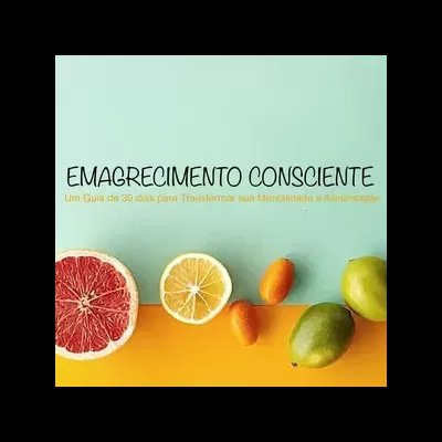Capa de livro sobre emagrecimento com frutas e fundo azul e amarelo