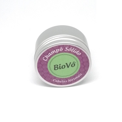 Embalagem prateada redonda de champô sólido BioVó para cabelos normais