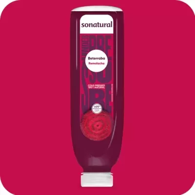 Garrafa de sumo de beterraba sonatural com tampa branca