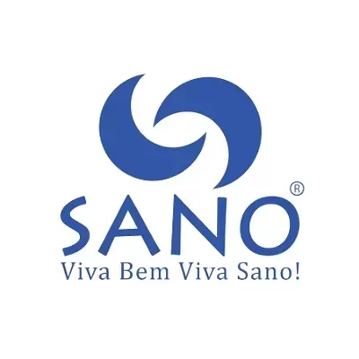 Logótipo SANO com o lema 'Viva Bem Viva Sano!' em azul
