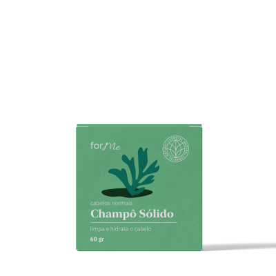 Caixa verde de champô sólido para cabelos normais com texto branco e verde escuro.