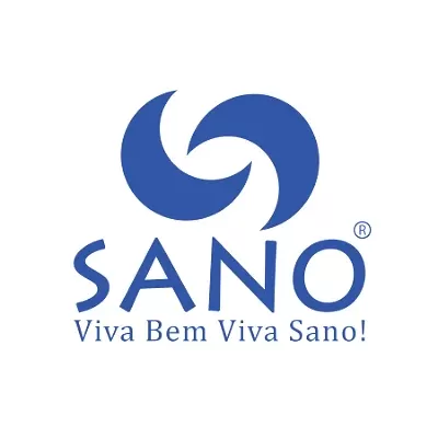 Logótipo SANO com o lema 'Viva Bem Viva Sano!' em azul
