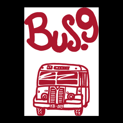 Desenho de um autocarro e a palavra Bus! em vermelho