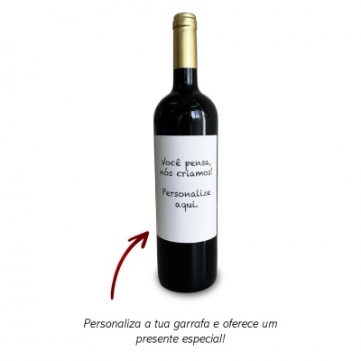 Garrafa de vinho com rótulo personalizável e tampa dourada