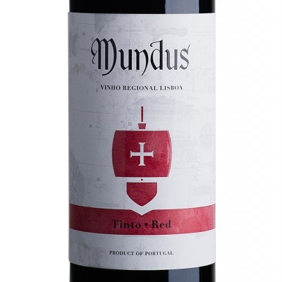 Rótulo de garrafa de vinho tinto Mundus de Portugal