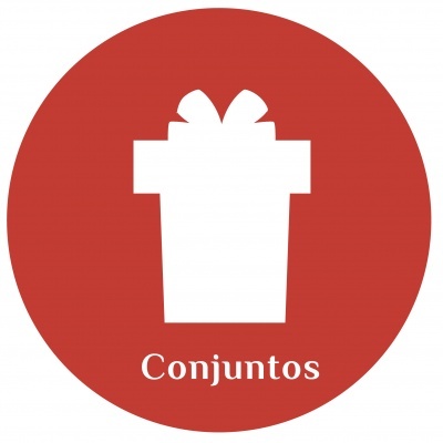 Ícone vermelho com caixa de presente branca e texto 'Conjuntos'