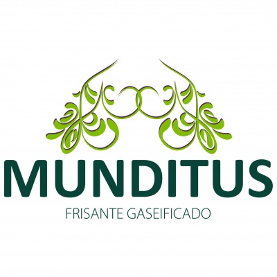 Logotipo MUNDITUS com folhas verdes e texto frisante gaseificado