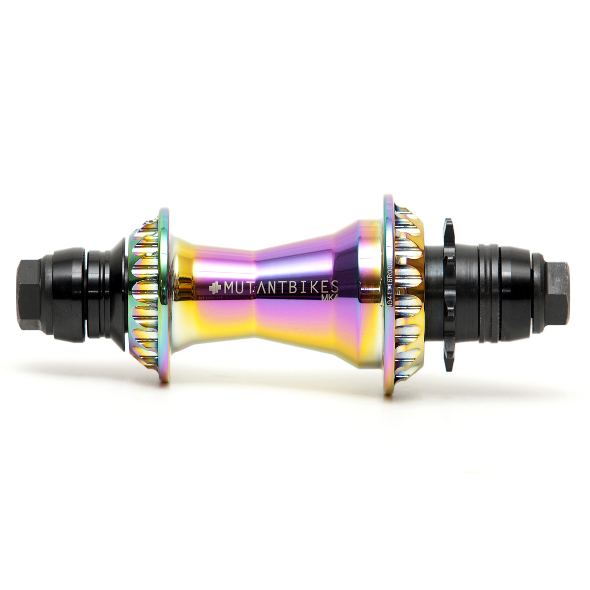 OWL HUB MK4 REAR Cubo traseiro de bicicleta iridescente com dentes dourados e eixo preto