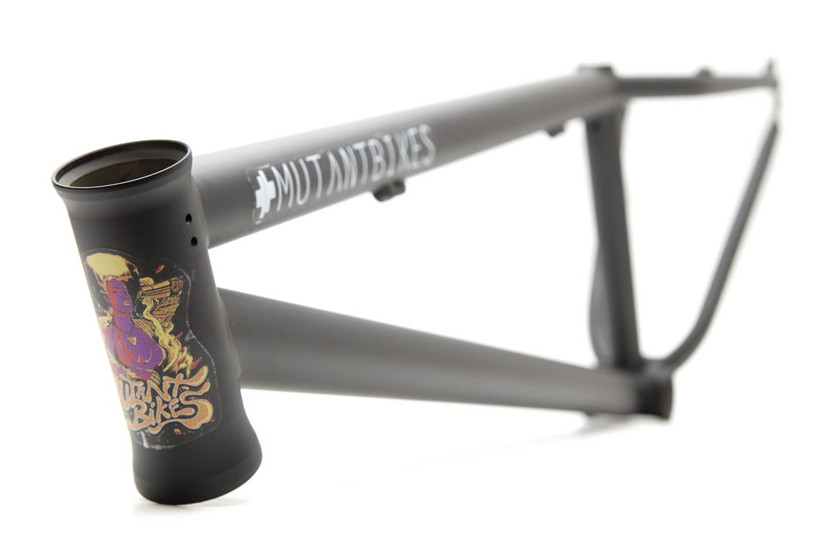 DISCO FRAME 24″ Estrutura de bicicleta BMX cinza fosca com logotipos MUTANTBIKES e DRINK BUNY RIDERS