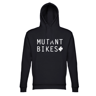 Sweatshirt preta com capuz e texto branco MUTANT BIKES