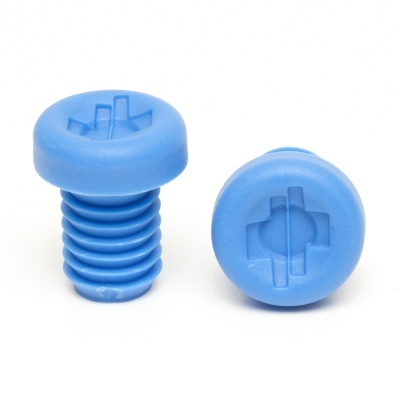 Parafusos azuis de plástico com cabeça redonda e rosca