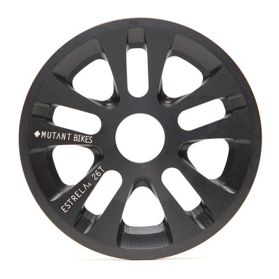Peça circular preta com múltiplas aberturas e texto MUTANT BIKES ESTRELA 251