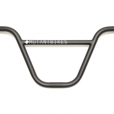 Guiador de bicicleta preto com texto branco no centro sobre fundo branco