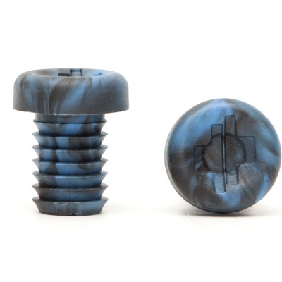 Parafusos de plástico azul escuro e preto com cabeça larga