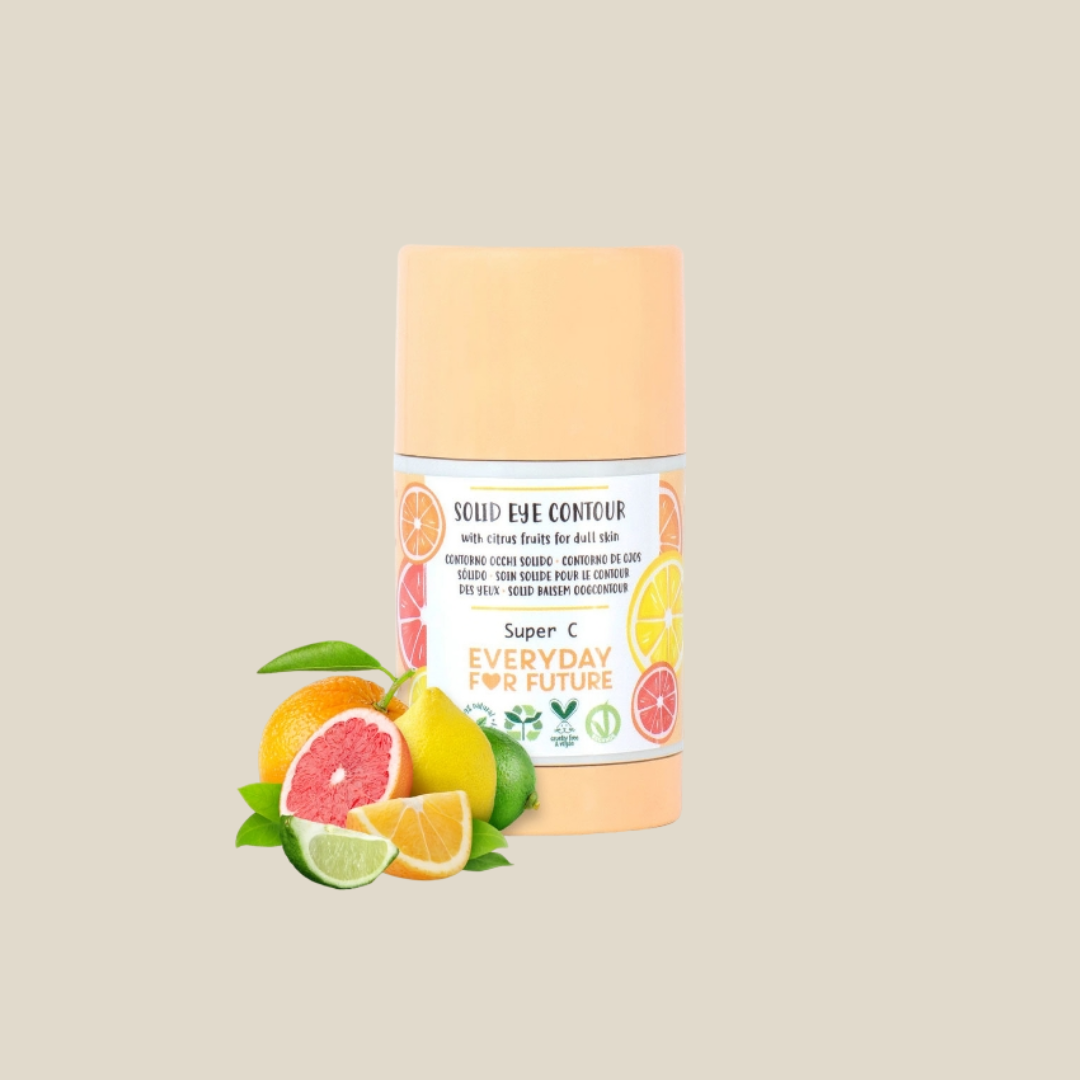 Kit vitamin boost- Stick Iluminador para Olhos e Máscara Facial de Abacate - Everyday for the Future Produto sólido para contorno dos olhos com embalagem pêssego e frutas cítricas