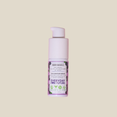 Sérum para contorno dos olhos Ferrelicious com bomba doseadora branca e rótulo lilás