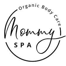 Logotipo circular preto com texto Organic Body Care Mommy SPA