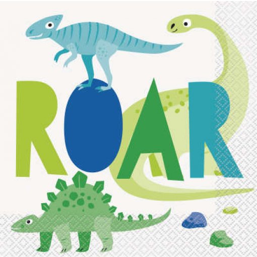 Desenho de dinossauros coloridos e texto ROAR em fundo branco