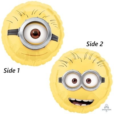 Balões redondos dos Minions com olhos e óculos, um com um olho e outro com dois olhos e sorriso.
