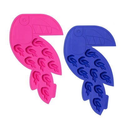 Dois tabuleiros de silicone rosa e azul em forma de pássaro