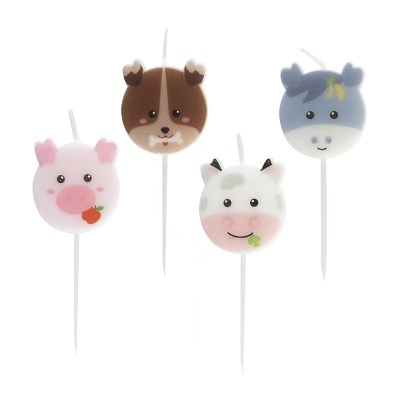 Velas para bolos com rostos de porco, cão, vaca e burro