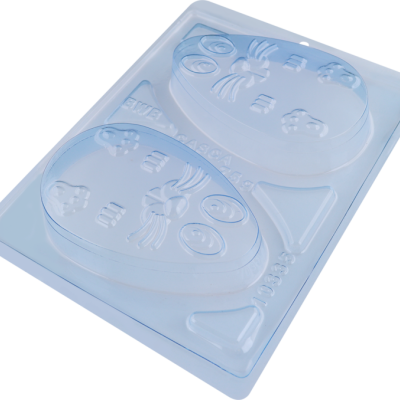 Forma de plástico transparente para chocolate com rosto de coelho