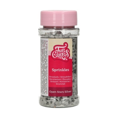 Frasco de sprinkles prateados FunCakes com tampa rosa