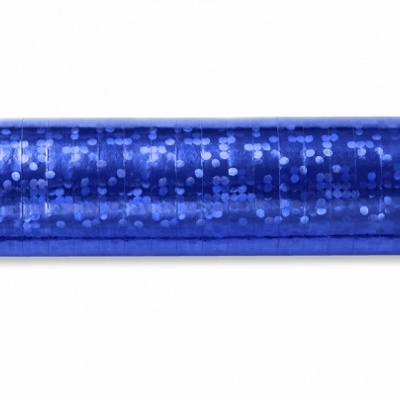 Rolo de papel brilhante azul com padrão de pontos.